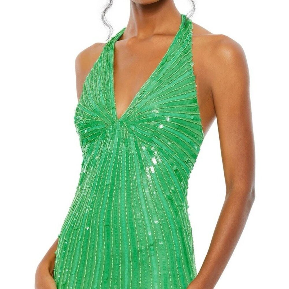 NWT Mac Duggal Size 14 Green 10898 Halter Neck Sequin Gown Dress Prom Formal NWT - Picture 4 of 12